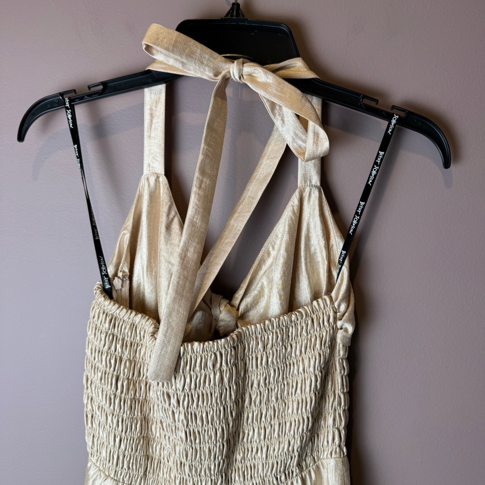 Betsey Johnson Blush Gold Halter Smocked Dress 6 - Picture 7 of 11